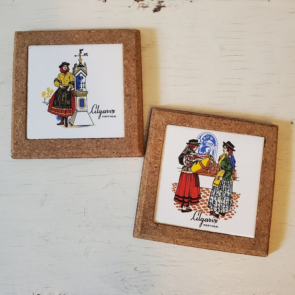 Portuguese Cork and Porcelain Trivets Hot Plate Tiles